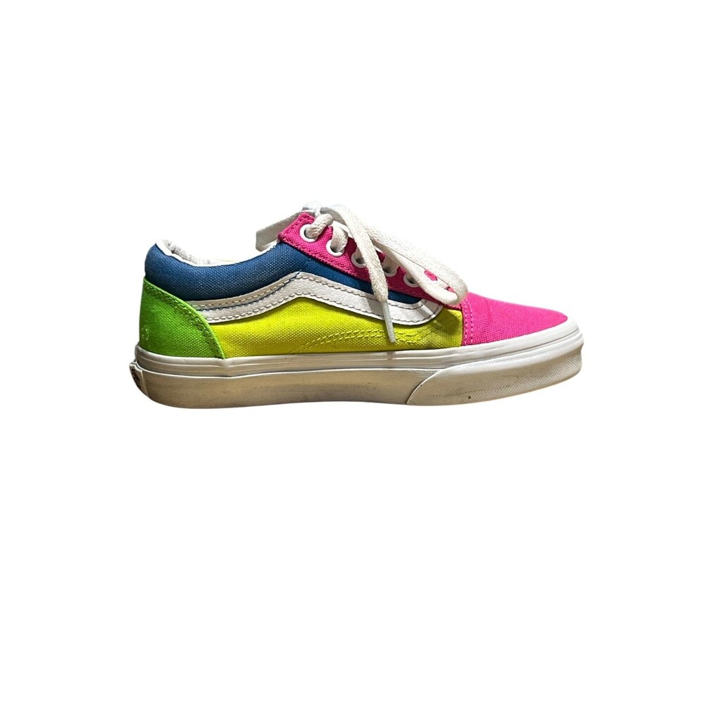 Vans Old Skool Kids Size 1 Colorblock Mulit-Color Pink Blue Yellow Sneaker boys.